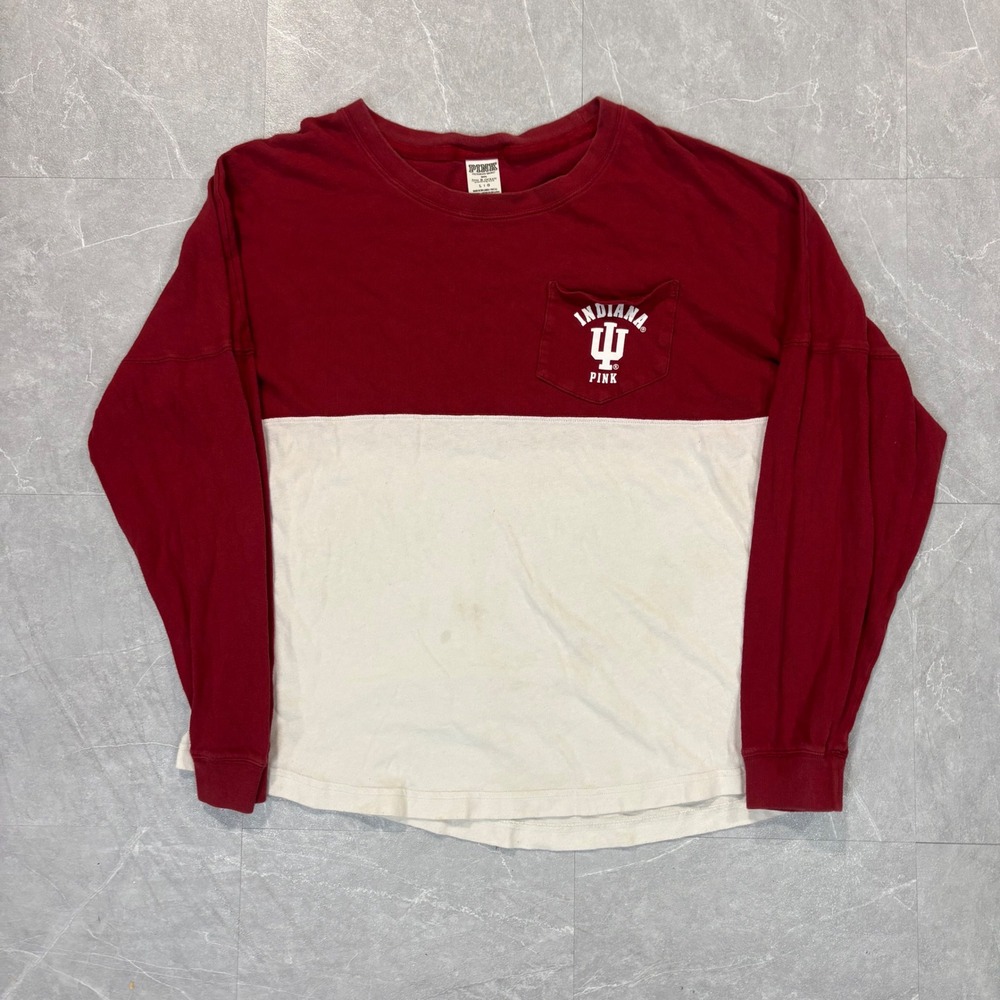 Victoria's Secret PINK Indiana University Colorblock Long Sleeve Pocket Tee L